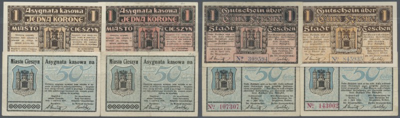 Poland: set of 4 notes regional isses for Cieszyn containing 2x 50 Halerzy (F+) ...