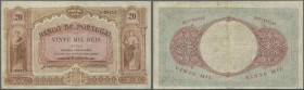 Portugal: very rare issue of the Bank of Portugal for the AZORES, 20 Mil Reis 1905 P. 13, used with several folds and creases, a minor pinhole, minor ...