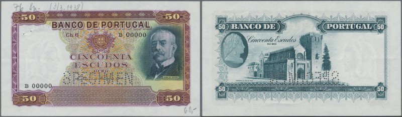 Portugal: 50 Escudos 1938 SPECIMEN, P.149s in perfect condition except a very so...