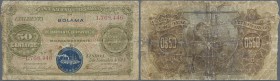 Portuguese Guinea: seldom offered 50 Centavos with ovpt. BOLAMA P. 8, stronger used with many folds and creases, center hole, border tears, softness i...