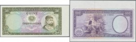 Portuguese Guinea: Set of 4 banknote proofs 50, 100 and 500 Escudos ND Proof P. 44(p), 45(p), 46(p). The 500 Escudos Proof consists of 2 pieces, the f...