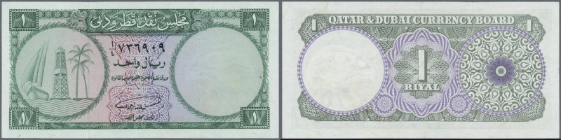 Qatar & Dubai: 1 Riyal ND(1960) P. 1, light folds in paper, no holes or tears, b...