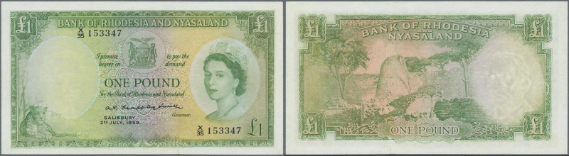 Rhodesia & Nyasaland: 1 Pound 1959, early date, P. 21b in nice condition, no vis...