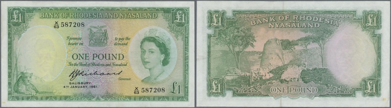 Rhodesia & Nyasaland: 1 Pound 1961 P. 21b in exceptional condition, light vertic...