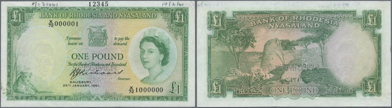 Rhodesia & Nyasaland: 1 Pound January 25th 1961 SPECIMEN, P.21bs with perforatio...