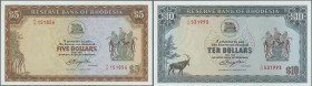 Rhodesia: set of 2 notes containing 5 Dollars 1976 P. 32b and 10 Dollars 1979 P. 41, both in condition: UNC. (2 pcs)