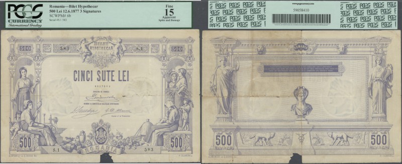 Romania: rare banknote 500 Lei 1877 P. 6b, 3 signatures, Bilet Hypothecar, used ...