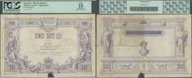 Romania: rare banknote 500 Lei 1877 P. 6b, 3 signatures, Bilet Hypothecar, used with folds and creases, small holes in center and a missing part at lo...