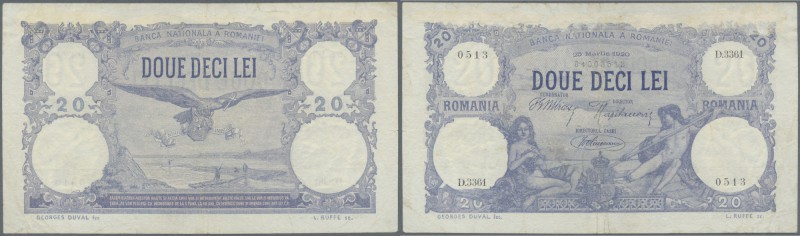 Romania: 20 Lei 1920 P. 20, residuals of former mounting at upper border on back...
