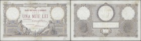 Romania: 1000 Lei 1933, P.34, very nice and rare note with lightly stained paper, some folds, tiny border tears and pencil annotations on front. Condi...