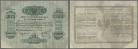 Russia: 3 Rubles 1863 State Credit Note, P.A34, nice looking note with restored part at lower left corner, several repaired tears and holes, staining ...