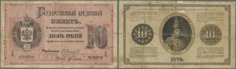 Russia: 10 Rubles 1876 P. A44, used with folds and creases, holes in paper, bord...