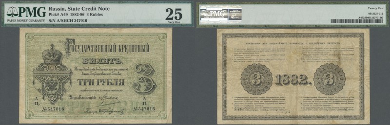 Russia: State Credit Note 3 Rubles 1882, P.A49, rare note in good condition, sti...