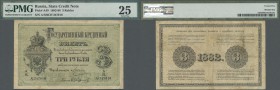 Russia: State Credit Note 3 Rubles 1882, P.A49, rare note in good condition, still original shape with several folds and tiny hole at center. PMG grad...