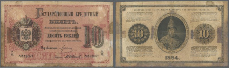 Russia: 10 Rubles 1884, P.A51, very well worn condition with many restored and r...