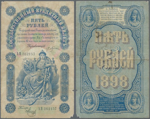 Russia: 5 Rubles 1898 with signature Pleske & Metz, P.3a with slightly stained p...