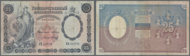 Russia: 25 Rubles 1899, Sign. Timashev, P.7b in well worn condition with a numbn...