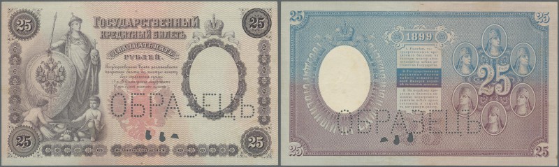 Russia: 25 Rubles 1899 front and back uniface SPECIMEN set, P.7s, both with perf...