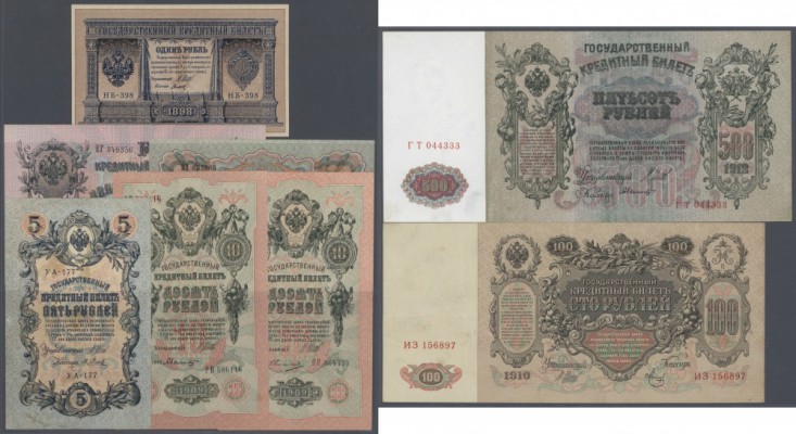 Russia: Small set with 8 Banknotes 1 - 500 Rubles 1905-1917, P.9b, 11c (2x), 12b...