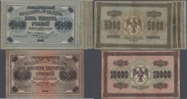 Russia: set with 3 x 5000 Rubles and 10.000 Rubles 1918 of the State Treasury Notes 1918 P.96, 97, all with handling marks, some in better condition: ...