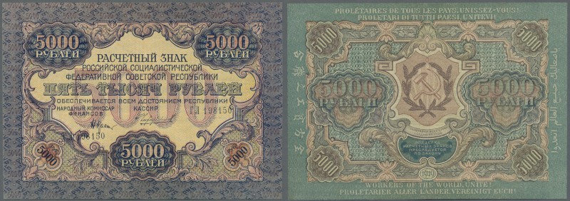 Russia: 5000 Rubles 1919 P. 105a with light folds in paper, condition: XF-.