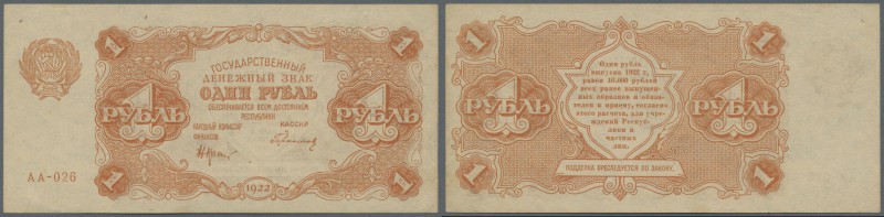 Russia: 1 Ruble 1922 series AA P. 127, in condition: aUNC.