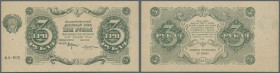 Russia: 3 Rubles 1922 series AA P. 128, center fold, corner fold, no holes or tears, condition: VF.