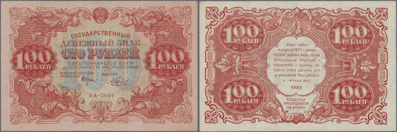 Russia: 100 Rubkes 1922 P. 133, light center and corner bends, no strong folds, ...