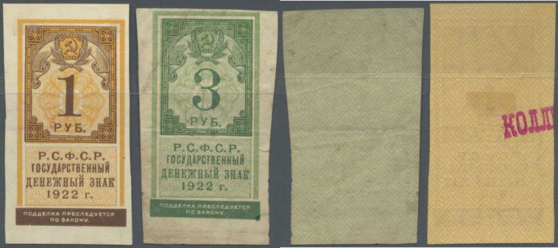 Russia: State Currency Notes 1922, pair with 1 and 3 Rubles, P.146, 147. 1 Ruble...