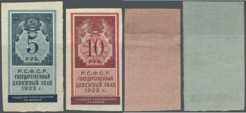 Russia: State Currency Notes 1922, pair with 5 and 10 Rubles, P.148, 149. Both n...