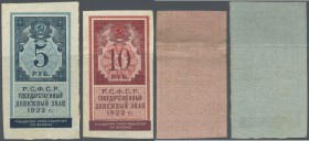 Russia: State Currency Notes 1922, pair with 5 and 10 Rubles, P.148, 149. Both notes in nice looking condition with minor creases and tiny spots. Cond...