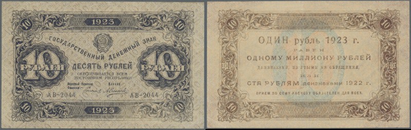 Russia: 10 Rubles 1923 P. 158 with center fold, condition: VF+.