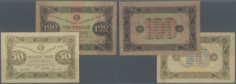 Russia: Set with 2 Banknotes 50 and 100 Rubles 1923 Second ”New Ruble” State Cur...