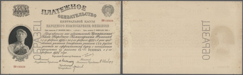 Russia: 100 Gold Rubles 1923 SPECIMEN of the N.K.F. Payment Obligation of the RS...
