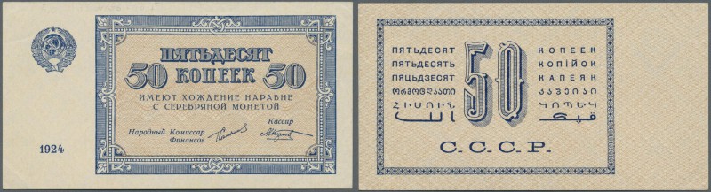 Russia: 50 Kopeks 1924 P. 196 with 2 dints at right in condition: aUNC.