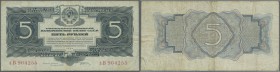 Russia: 5 Rubles 1934, P.211 in used condition with several folds and stains. Condition: F