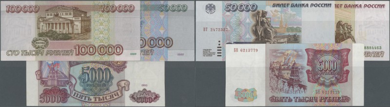 Russia: set of 3 notes containing 5000, 50.000 and 100.000 Rubles 1993/1995 P. 2...