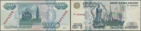 Russia: 1000 Rubles 1997 Specimen P. 272s, regular lower serial number with PP prefix, russian Specimen perforation, unfolded, light creases at border...