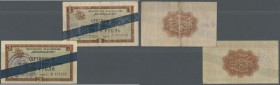 Russia: Vneshposyltorg - Foreign Exchange Certificates - blue band issue pair with 1 and 3 Rubles 1965, P.FX16a, 17a in used condition with sevearl fo...