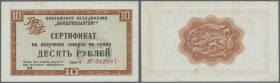 Russia: Vneshposyltorg - Foreign Exchange Certificates - no band issue 10 Rubles 1968, P.FX54c, slightly stained paper with some soft folds and minor ...