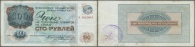 Russia: Vneshposyltorg - Foreign Exchange Certificates - check issue, 100 Rubles 1976, P.FX72, used condition with stained paper and several folds. Co...
