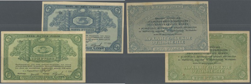 Russia: North Region Arkhangel'sk Branch 3 and 5 Rubles ND(1918), P.S101a, 102, ...