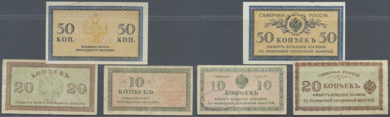 Russia: North Russia Chaikovskiy Government set with 3 Banknotes 10, 20 and 50 K...