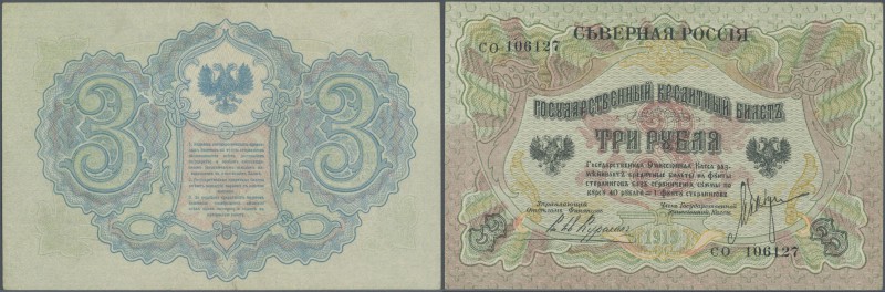 Russia: North Russia 3 Rubles 1918 P. S145, pressed, in condition: F+.