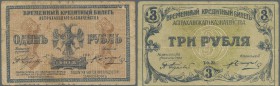 Russia: South Russia, Astrakhan Treasury, 1 and 3 Rubles 1918, P.S441, S442 in used/well worn condition: VG/F- (2 Banknotes)