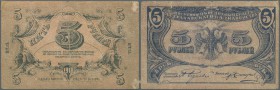 Russia: South Russia, Astrakhan Treasury, 5 Rubles 1918, P.S443 in used/well worn condition with traces of tape on back: F-