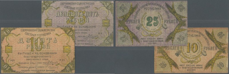 Russia: North Caucasian S. S. R. pair with 10 and 25 Rubles 1918, P.S447, 448 in...