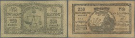 Russia: North Caucasian Emirate 250 Rubles 1919, P.S475a, cut at left border, stained paper and several folds. Condition: F