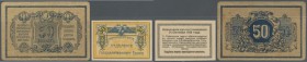 Russia: Pair with 50 Kopeks Ekatarinodar ND(1918), P.S494A in used condition with stained paper and 50 Kopeks Ekatarinburg 1918, P.S920 in uncirculate...