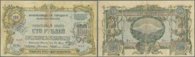 Russia: North Caucasus, Mineralnye Vody District Treasury, 100 Rubles 1918, P.S520, well worn condition with many folds, tears and holes along the not...